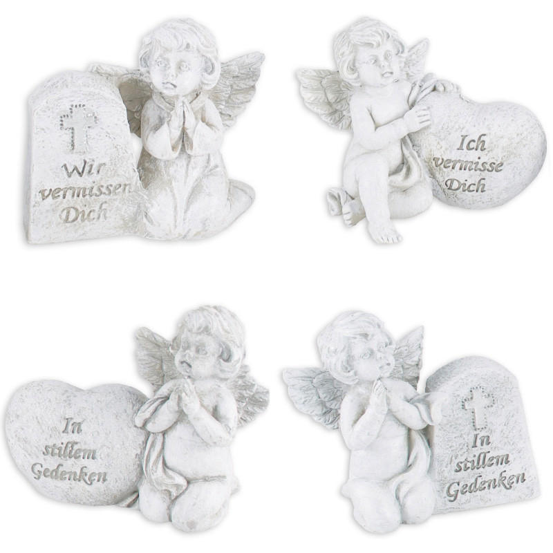 Gedenkstein mit Engel & Herz mit Trauerspruch Grabdeko 3,5–4 cm